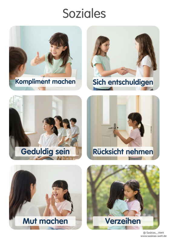 Gefühlskarten & Sozialverhalten Kinder | Emotionen verstehen, Teilen, Warten lernen | Achtsamkeit im Familienalltag | Printable PDF
